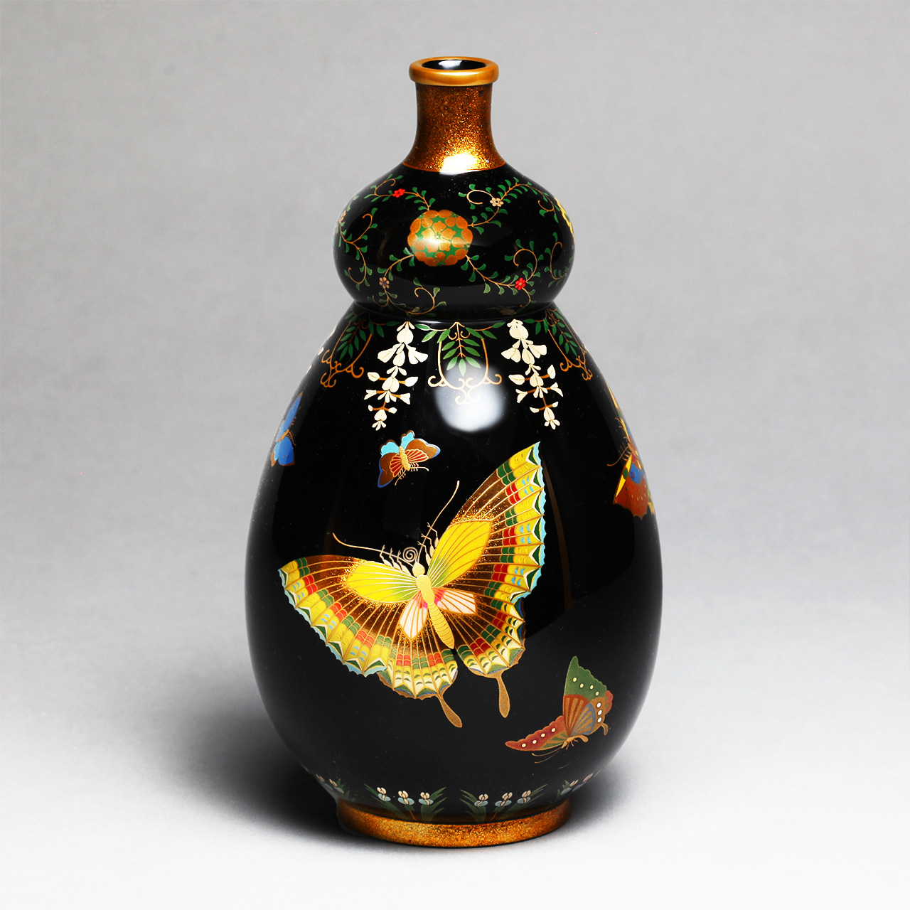 時代木製漆器 花蝶 金蒔絵 黒塗椀 五客 野菊 MA33 / (検)輪島能登
