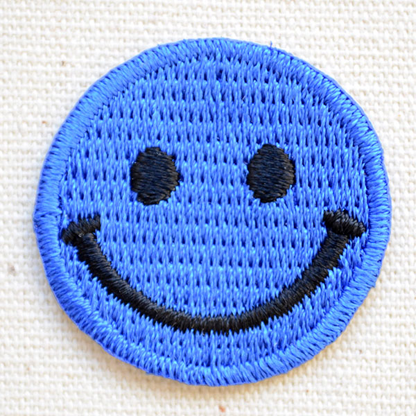 ミニワッペン スマイルマーク/スマイリーフェイス(ブルー) | ワッペン