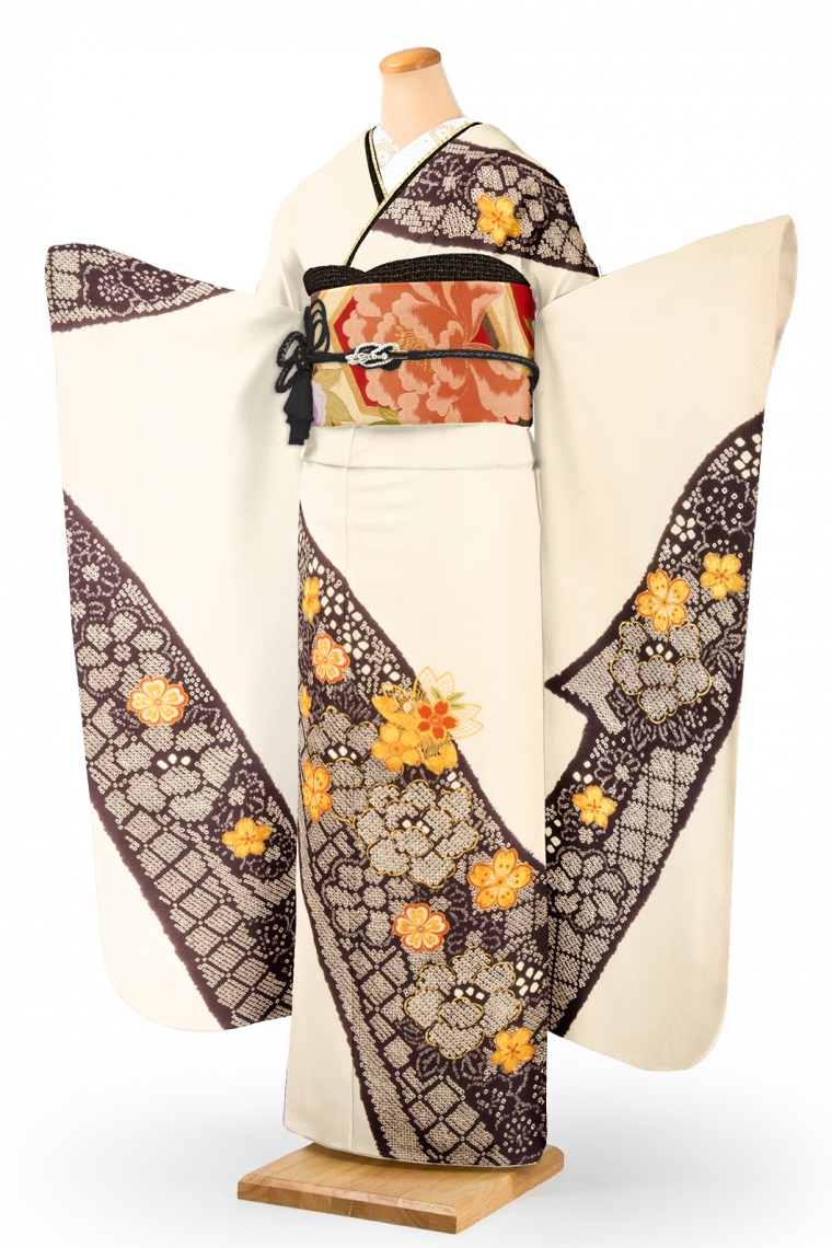 振袖レンタル 振袖Lサイズ 総絞り 桜金駒刺繍 白｜着物レンタル 安心