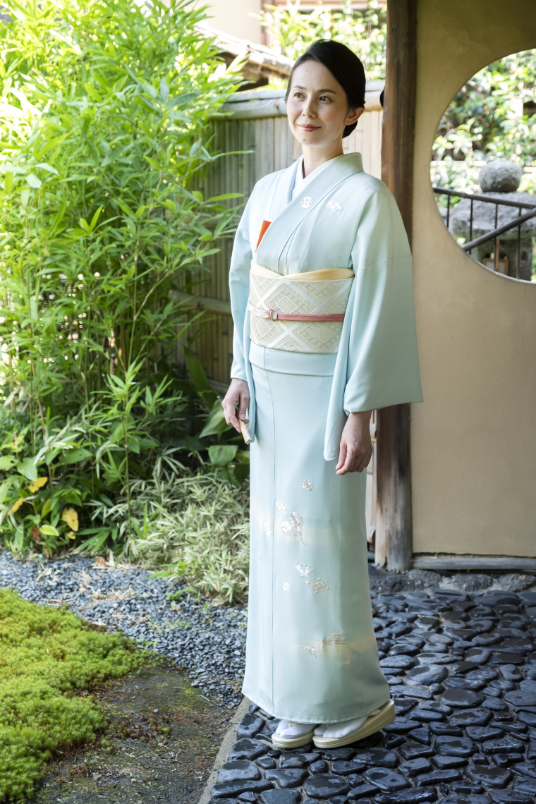 訪問着レンタル 訪問着Lサイズ 十日町友禅：吉澤織物 宝尽くし 水色