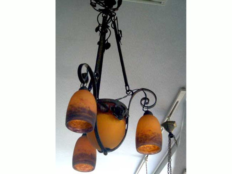 アールヌーボー様式 シャンデリア小3灯+大1灯 デュゲ