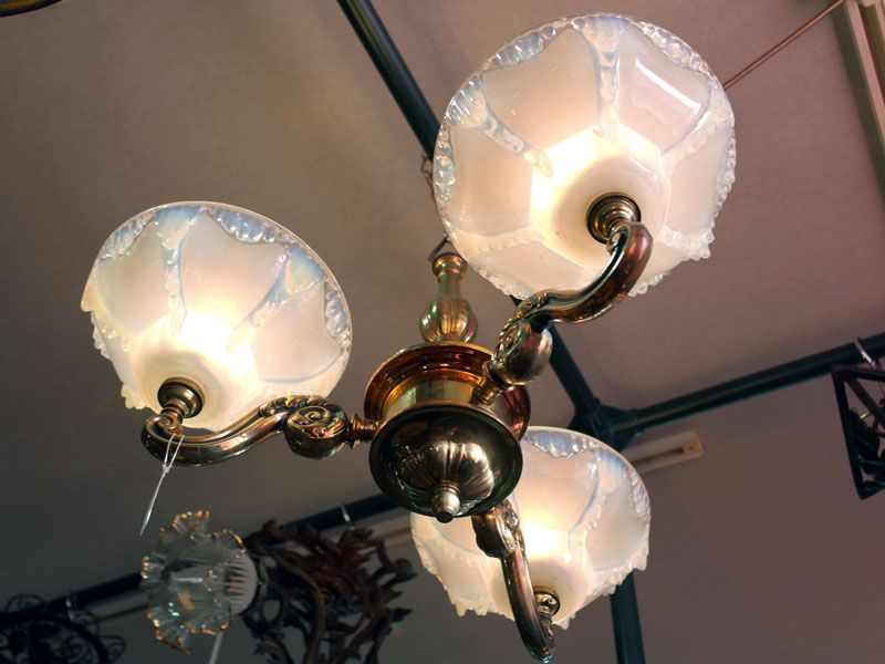 TOSHIBA アンティーク シャンデリア ガラスシェード/2灯×3セット 1灯×3