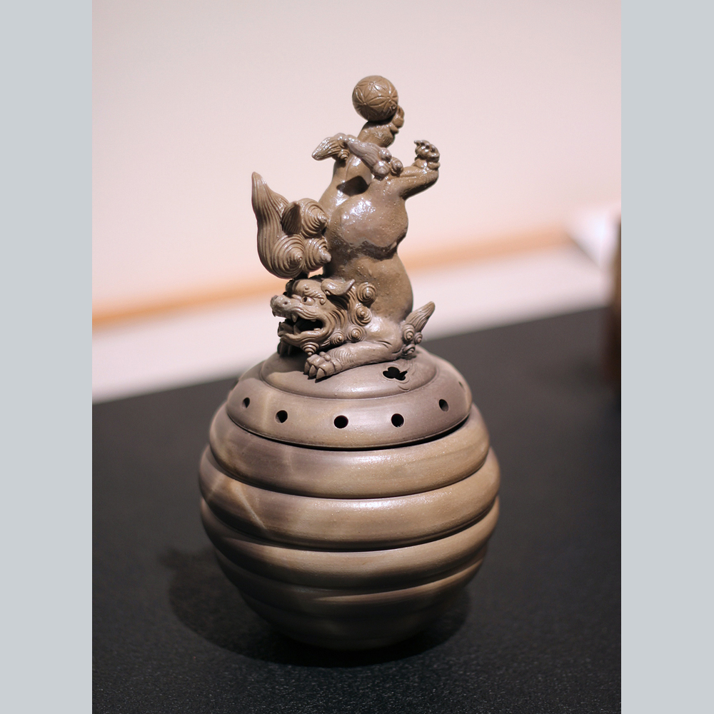 備前焼 古備前 初代小西陶古作 獅子摘蓋 双耳三足香炉