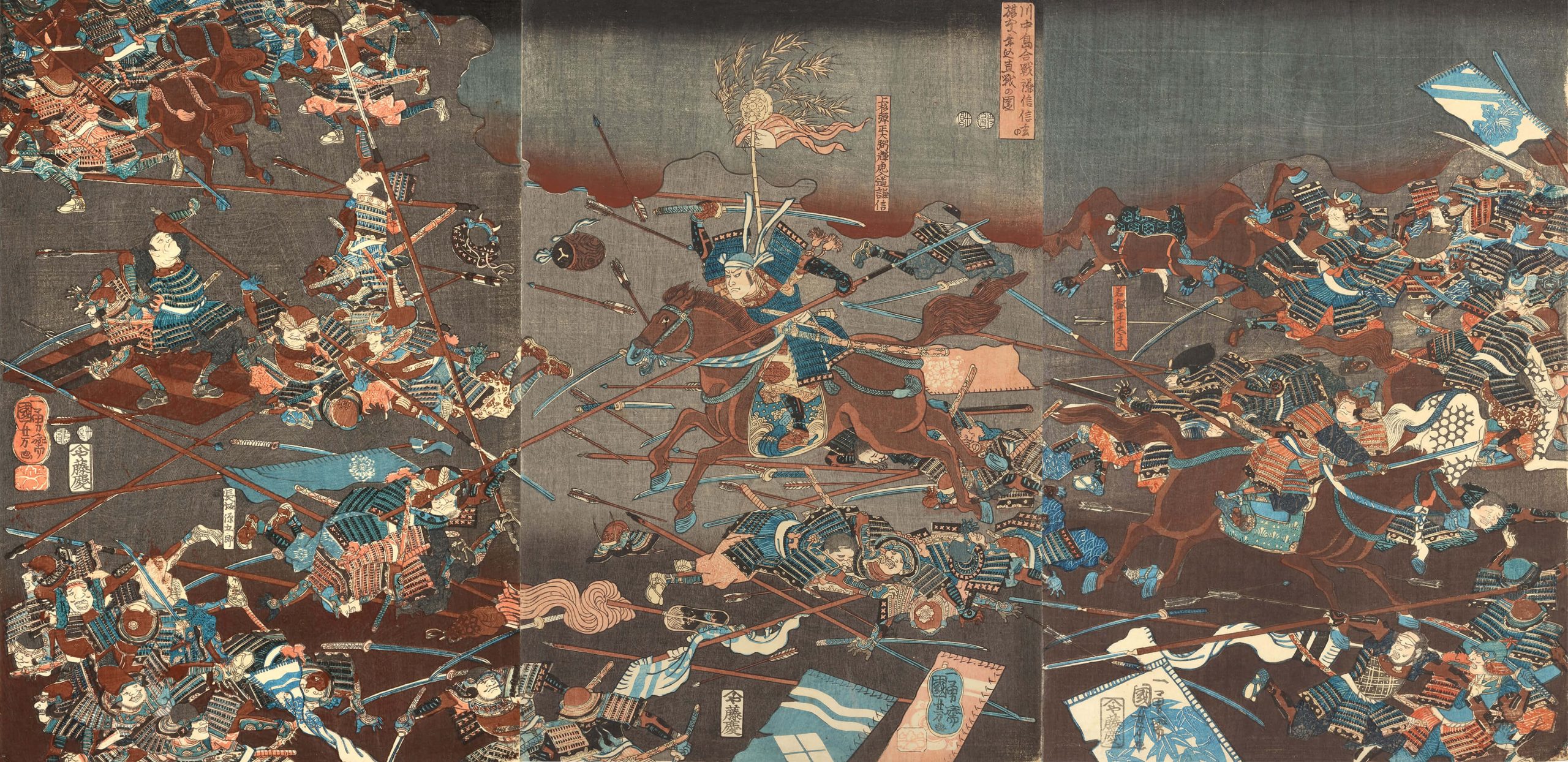 HOT，得価 ☆本物浮世絵☆国芳 川中島の戦い 武田信玄 上杉謙信