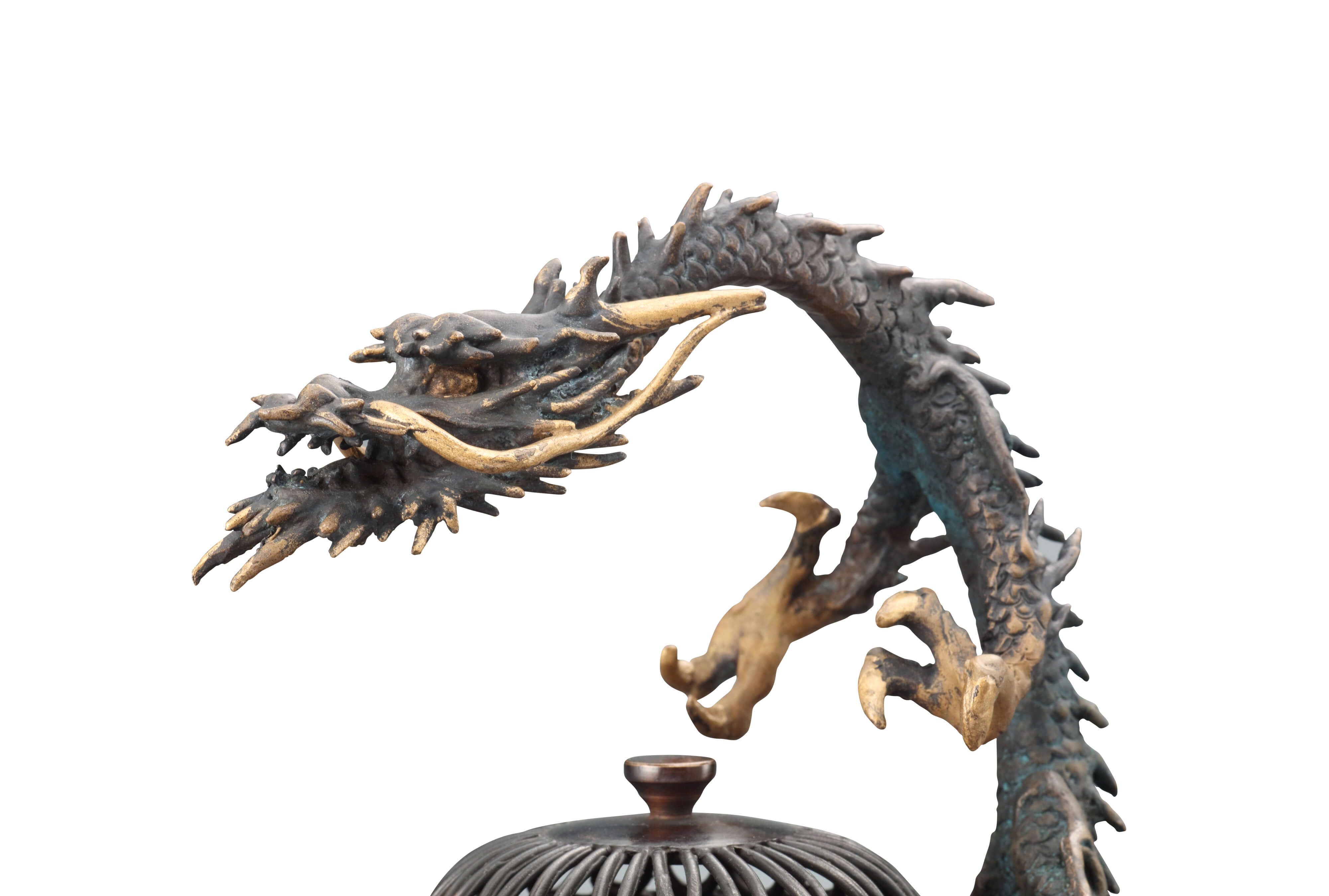 希少 銅製 細密彫刻 龍提手三足香炉 香炉 香道具 骨董品 インテリア