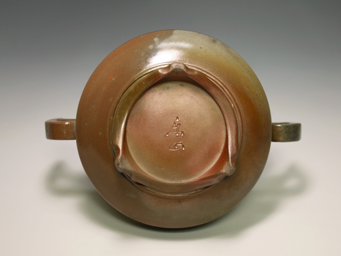 藤原楽山 備前 塩窯 菊彫香炉 共箱