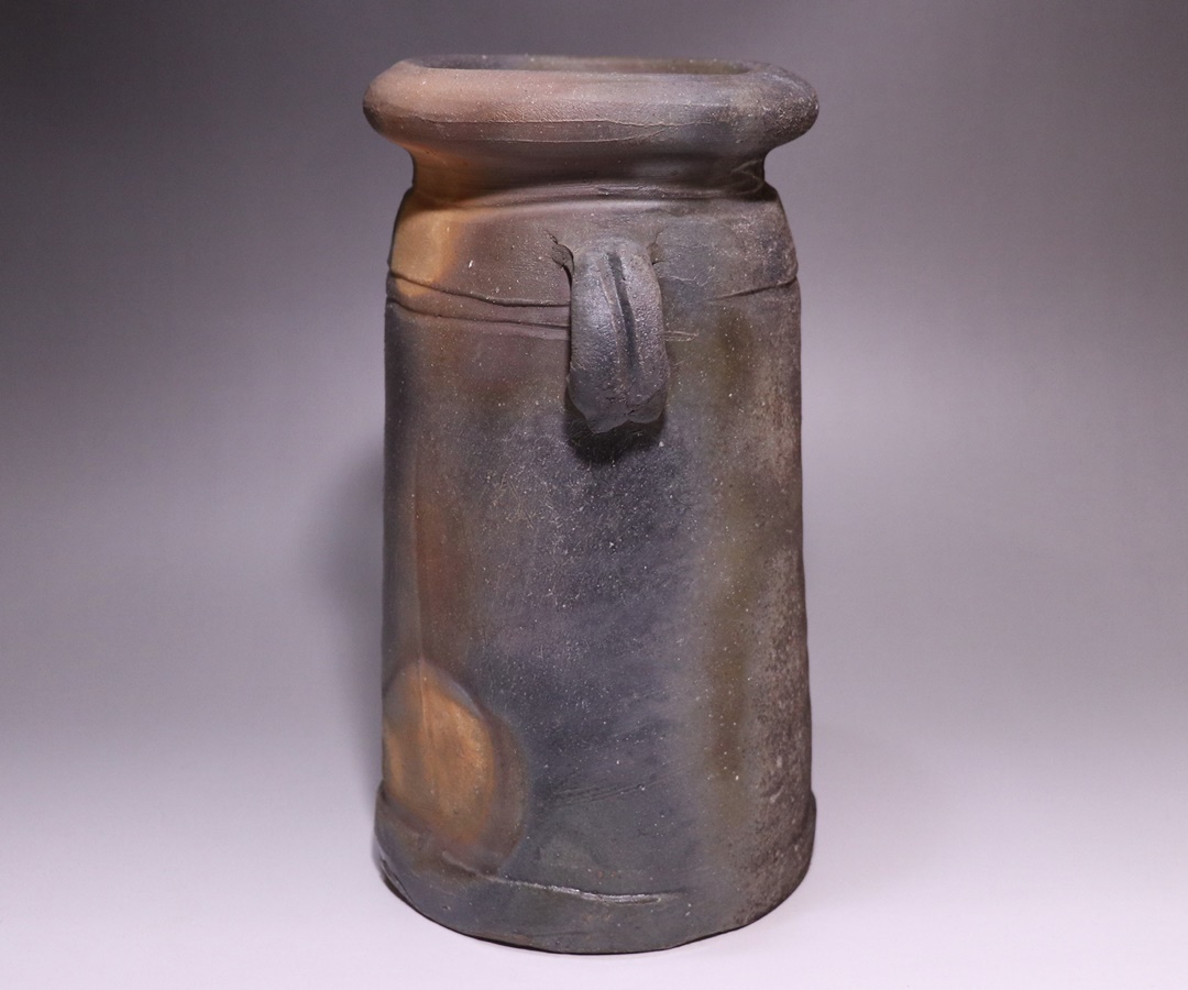 伊勢崎 満 作 備前焼壺 花瓶/花入骨董品/アンティーク 共箱