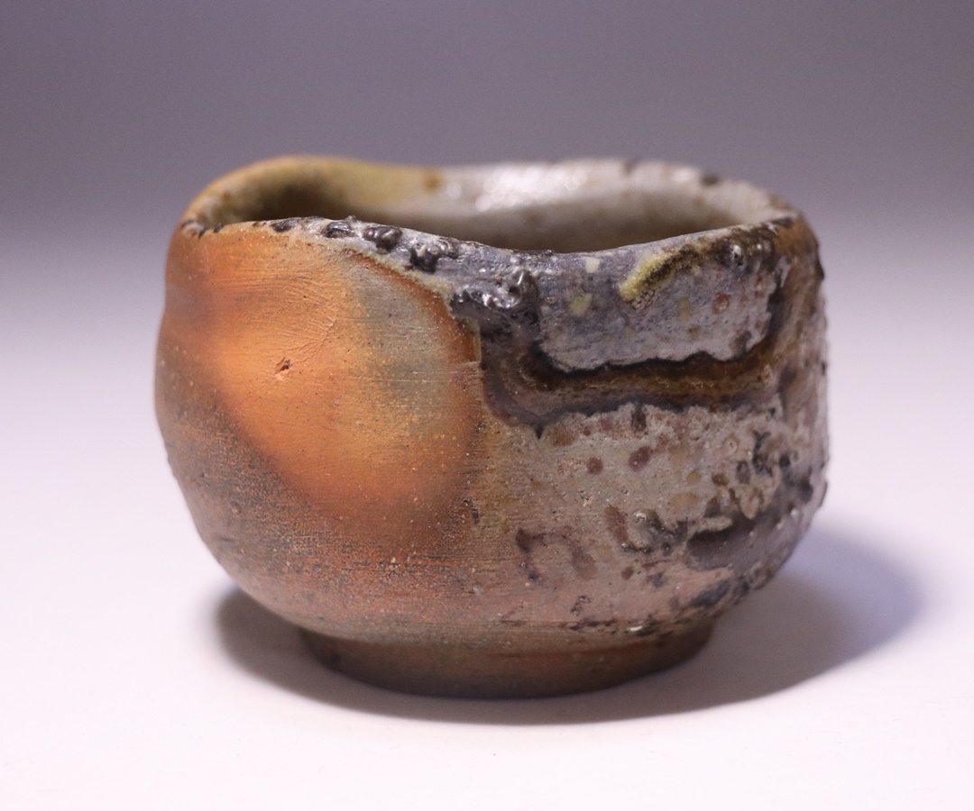 陶芸家 中村六郎 備前 ぐい呑 酒器 酒盃 窯変 共箱 共栞 陶芸家 中村