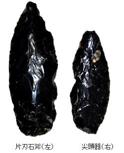 東山紺野遺跡出土の黒曜石製石器 （ひがしやまこんのいせきしゅつどの