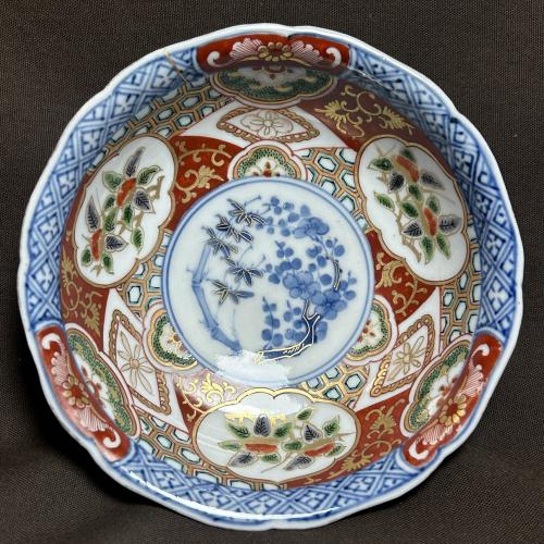 大聖寺伊万里 色絵 竹笹に梅の図 豆皿 F166AS-CTz 大聖寺伊万里 色絵