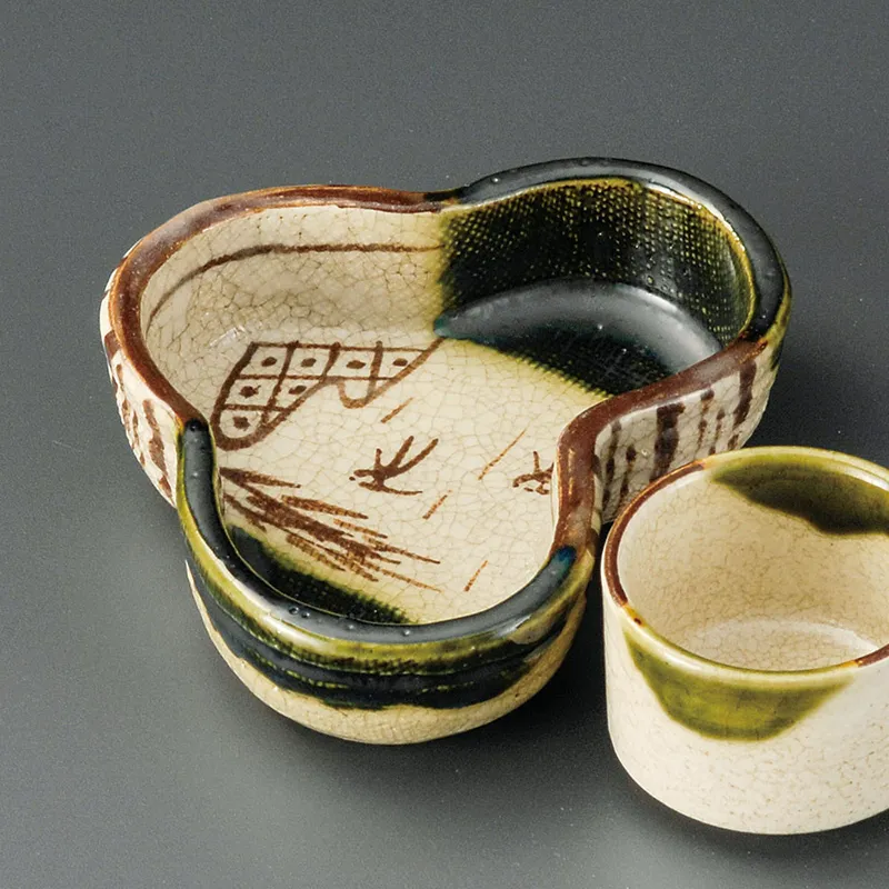 織部つぼつぼ紋 小皿9個 鉄絵 陶芸