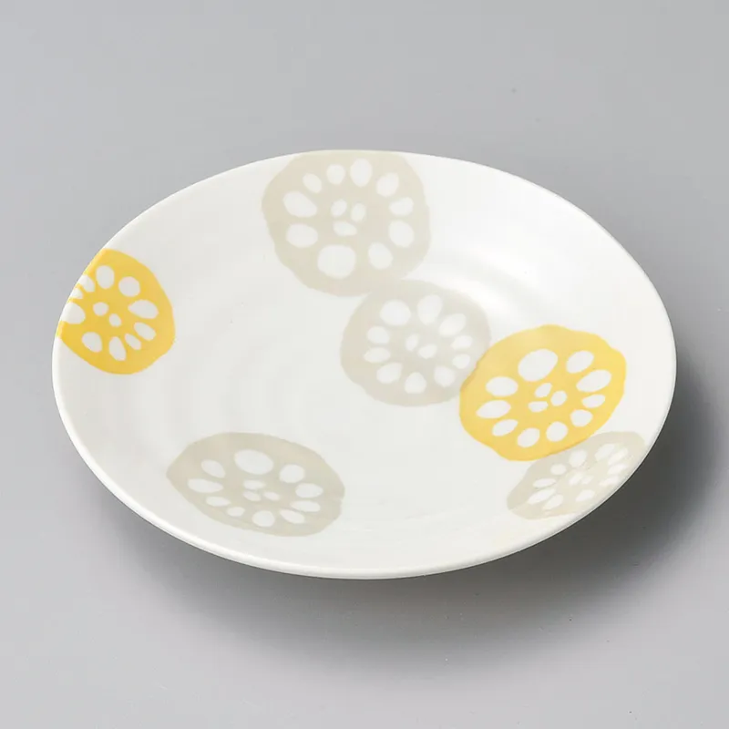 れんこん軽量3.5皿（黄）(和風丸皿(小サイズ))|食器通販の陶磁庵