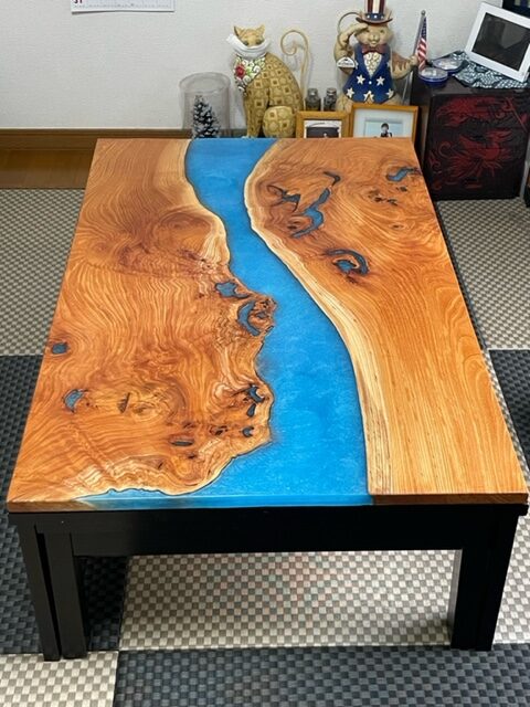 ローテーブル レジンテーブル 一位の木 一枚板テーブル [DIY]遂に完成