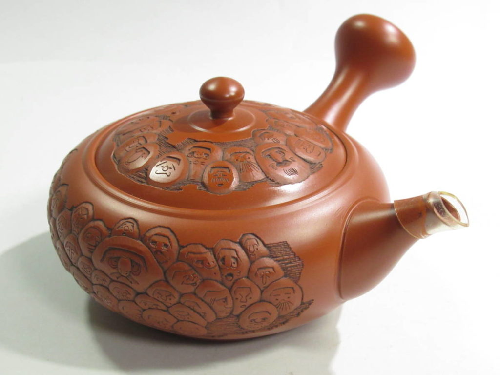 常滑焼 吉川雪堂作 壺堂彫 常滑朱泥 達磨彫刻急須 | 骨董・茶道具