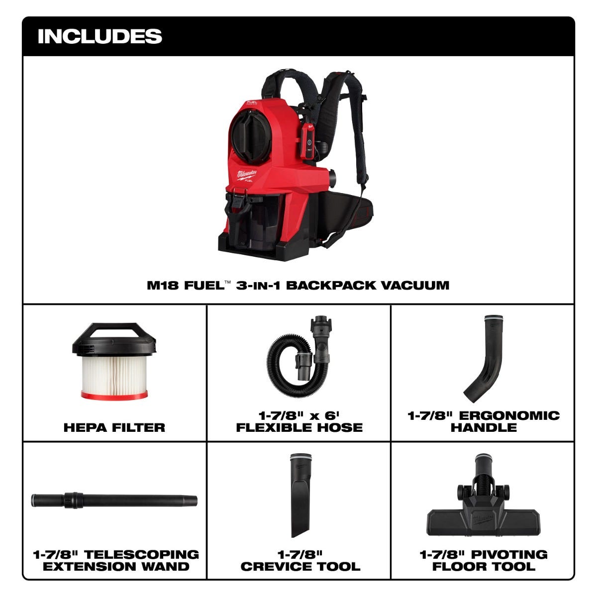 Milwaukee 0895-20 M18 FUEL 3-in-1 Backpack Vacuum, Tool Only