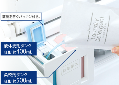 液体洗剤・柔軟剤 自動投入（AW-12VP4、AW-10VP4） | 商品特長 | 洗濯