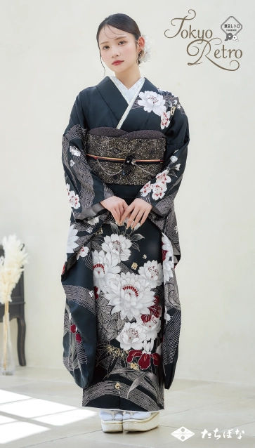 510z3.508y20.小物☆振袖 銀通し モダン 金彩 地紋 薔薇 白黒☆ 510z3