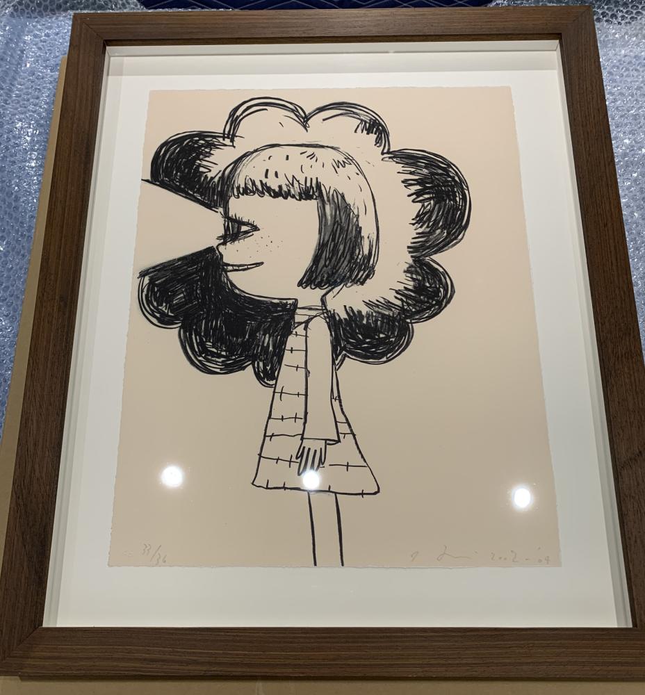 奈良美智 直筆サイン入り木版画 「 flashlight girl 」 奈良美智 直筆