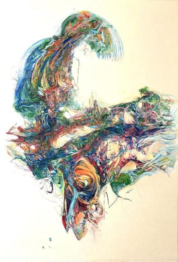 無題 新人画家 大塚麻世 ペリカン 油彩 絵画 油絵 動物 動物絵 拡声器