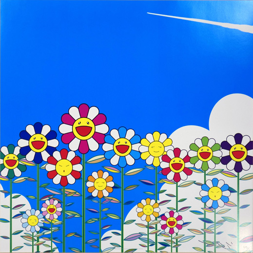 村上隆 のび太とドラえもんがお花の中にいます 版画 お花畑の中の