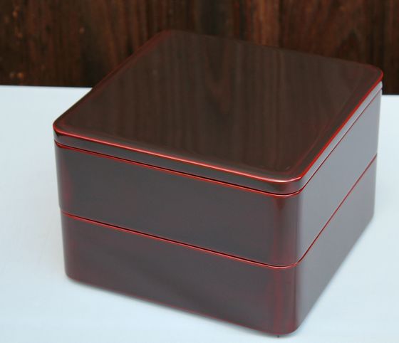 時代漆器 金銀 鴨蒔絵 紅溜 五段重箱 二枚蓋 共箱 木製 / 輪島塗