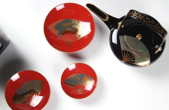 輪島塗高級漆器扇面 ○屠蘇器セット ○源氏香蒔絵雪斉型お盆