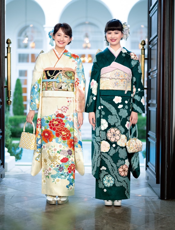 高島屋 千總 刺繍 白と青地染め分け振袖セット小物フルセット 狐の