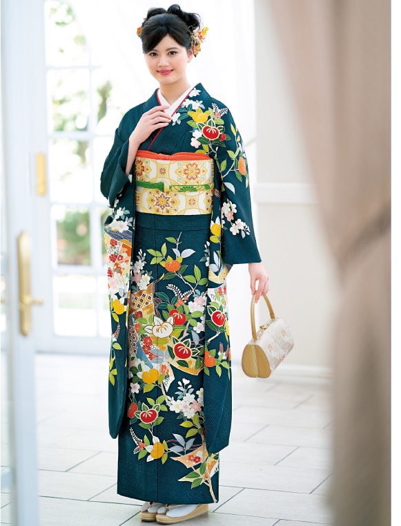 正絹 高級振袖 セット 高級 中振袖5点セット】 正絹 花柄 古典柄 刺繍