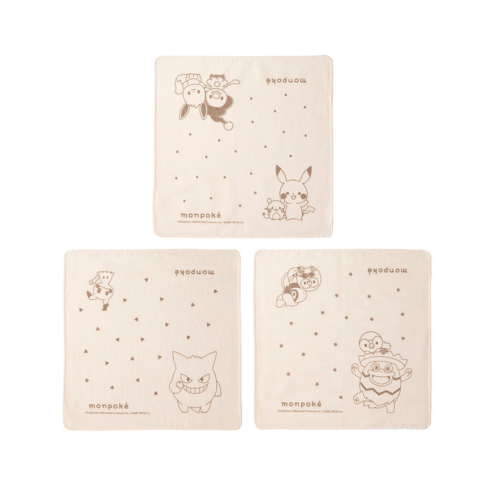 モンポケ オーガニック日本製ガーゼハンカチ3P（勢揃い） | 商品詳細