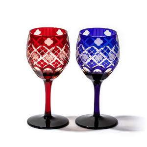 江戸切子 四ツ葉に矢来魚子紋 ワイングラス （琥珀ルリ） | 商品詳細