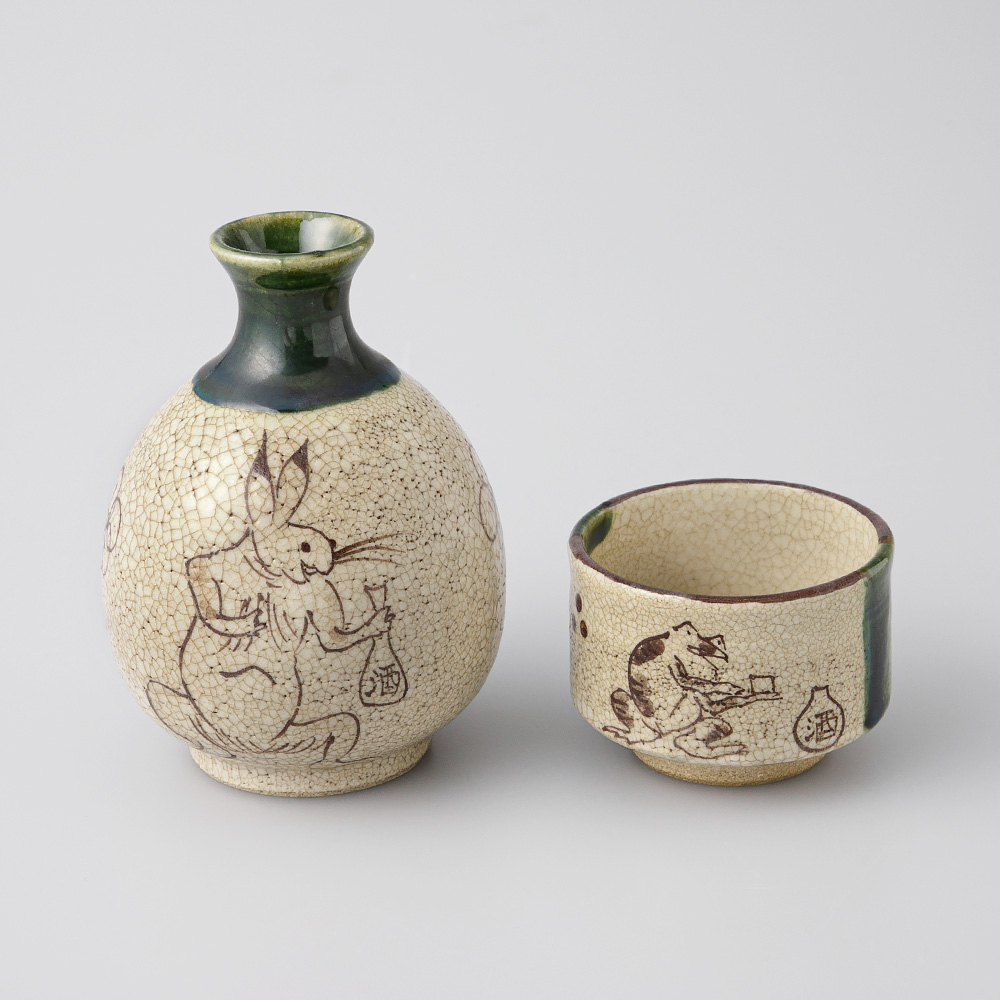 赤津焼 弄月窯＞梅村知弘 鳥獣戯画 織部徳利 呑もまい兎 | 商品詳細