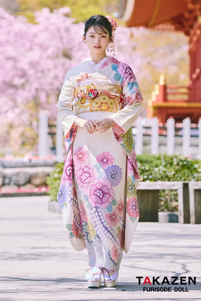 最上級“藤娘きぬたや” 白/ピンク 藤の花 総絞り 高級振袖 百貨店価格