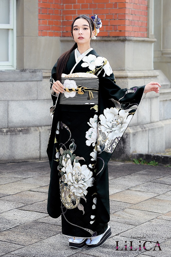 振袖 フルセット 新品着付け道具、長襦袢 黒総絞り 鳳凰 ゴールド 振袖