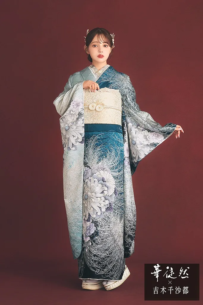 華徒然×吉木千沙都 ターコイズブルー/水色 乱菊柄 古典柄 クール 綺麗