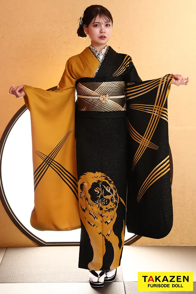 yukiさま専用 振袖のみ 倖田來未振袖 からし/黒 ライオン ジャパン