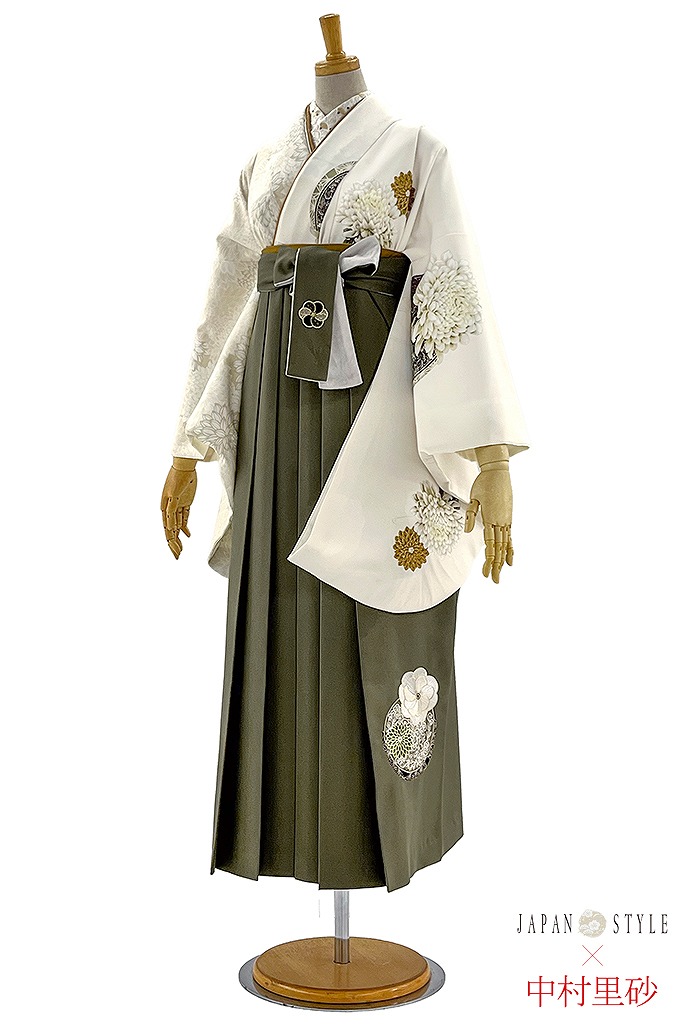 JAPANSTYLE×中村里砂ブランド袴 くすみカラー古典 アイボリー 菊柄