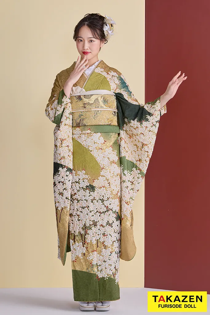 振袖 刺繍 金彩 紋意匠 洋花 暈し染 正絹 S135 振袖7点セット