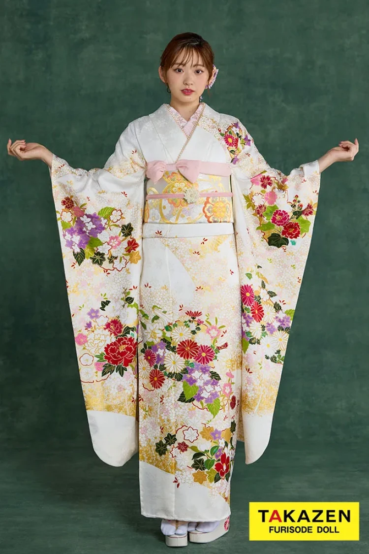 プレミアム古典 青柳/最高級絞り手描友禅 白 菊柄 上品な振袖 綺麗 柄