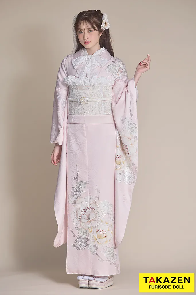 くすみカラー古典 ピンク/ミスティピンク 牡丹柄 シンプル ワン