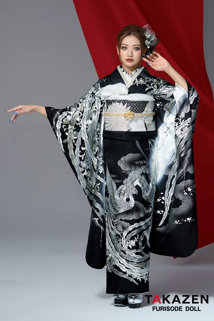 記憶に残る個性溢れる振袖【藤 カラー◇黒】ラインストーン 金 白