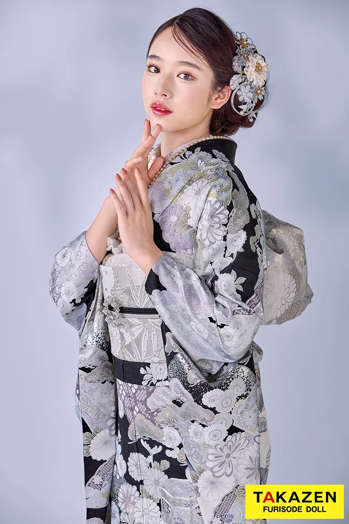 高級古典 関芳/最高級金彩刺繍友禅 黒/シルバー レース かっこいい