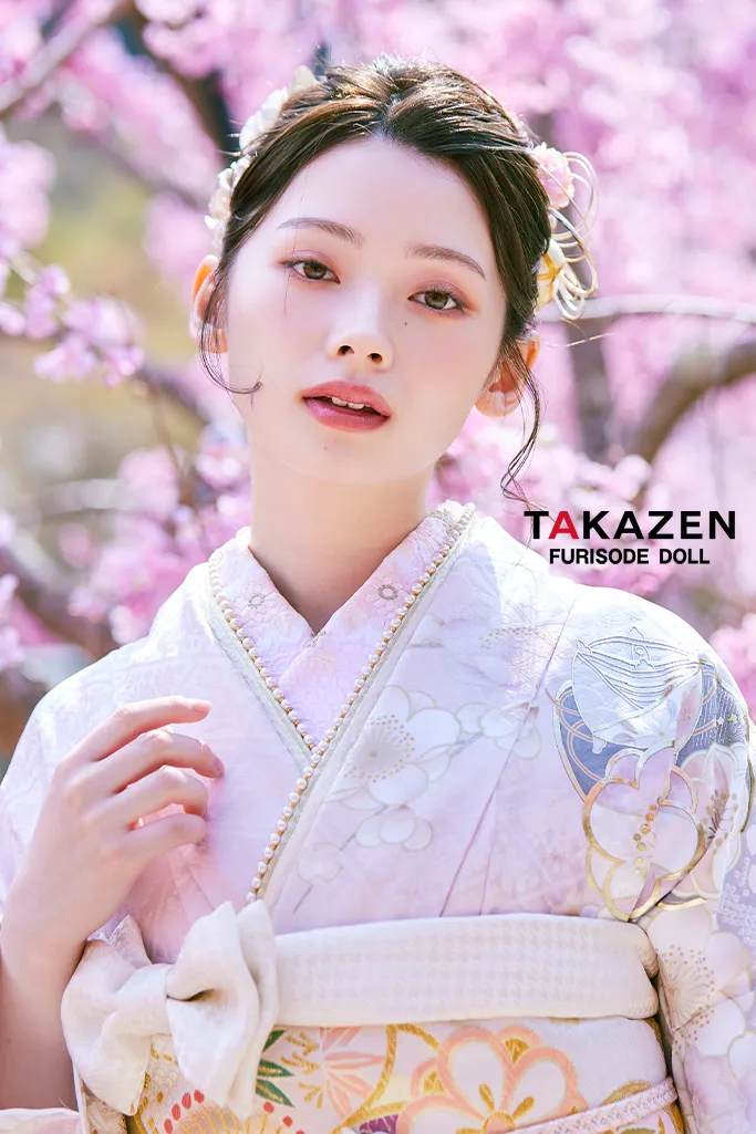 綺麗な地模様入りのグリーン地に桜が可愛い振り袖フルセット➕着付け用