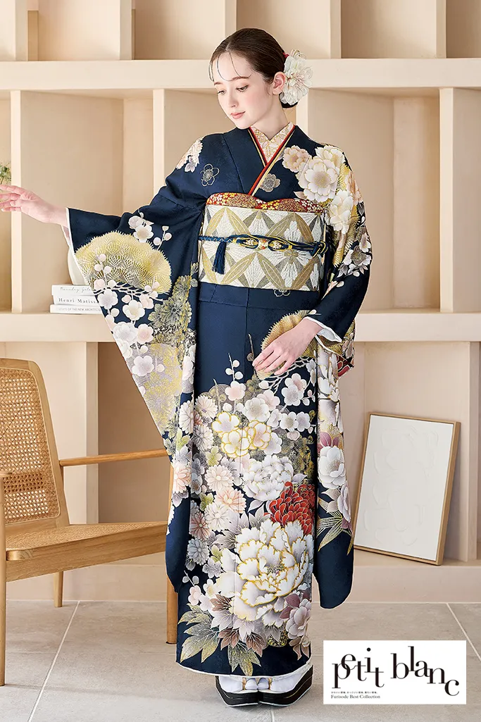 成人式 振袖 和風館ICHI ネイビー 紺色 シンプル 成人式 振袖 和風館