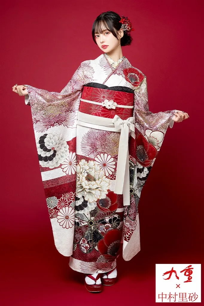 九重×中村里砂 白/赤/紅白 牡丹柄/梅柄/松柄 大人っぽい 綺麗 レトロ
