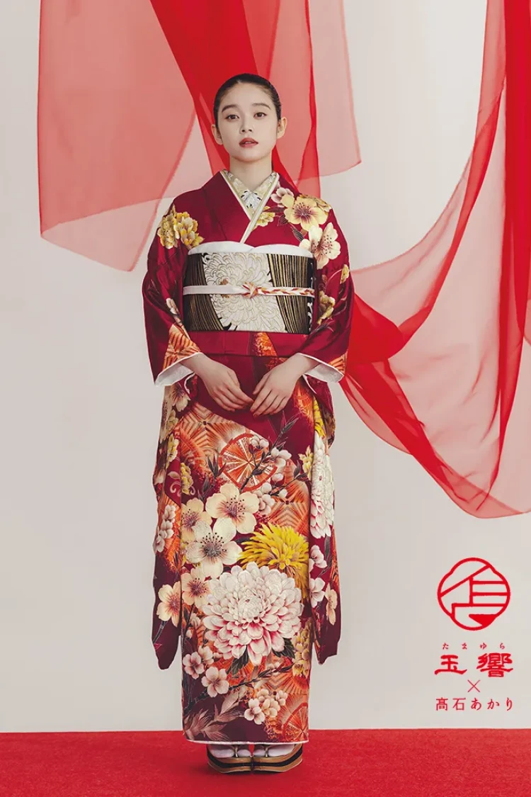 人気のエンジ振袖フルセット エンジ色の成人式の振袖ネットレンタル