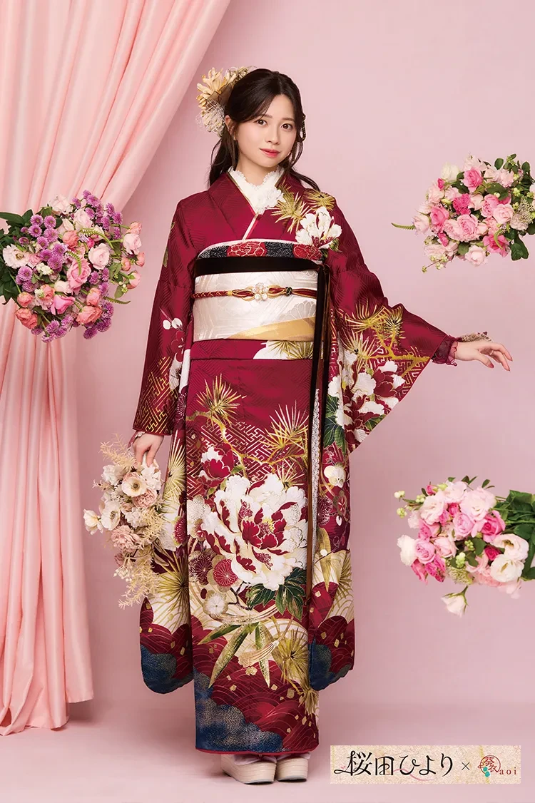 桜田ひよりブランド振袖 正統派古典 エンジ 豪華 上品 大人っぽい