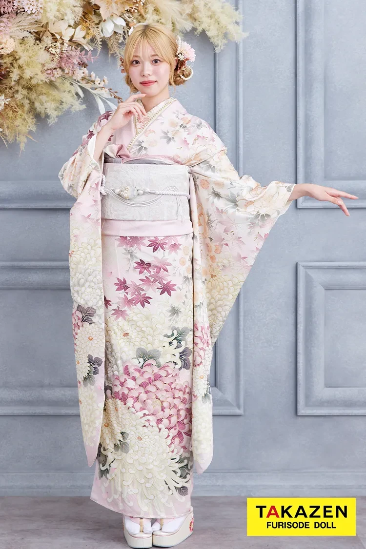 格安お得！華徒然×吉木千沙都ブランド振袖 ピンク/淡い色 乱菊柄 清楚