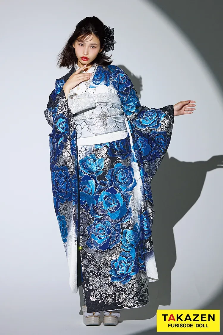 クール系 青(ブルー)/白/黒 薔薇柄 ギャル系 派手 一番目立つ キラキラ