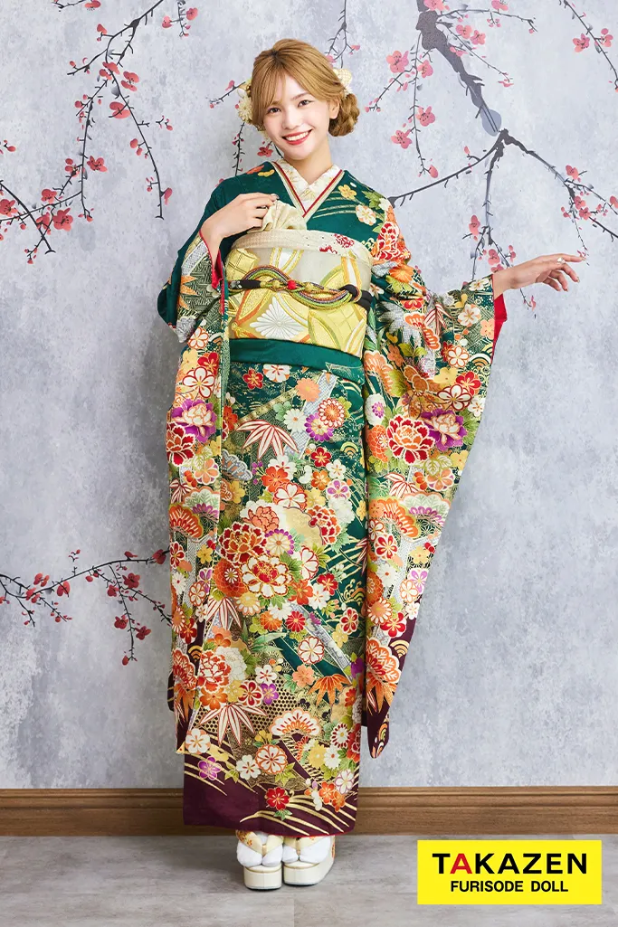 安い！正統派古典 緑 吉祥文様/松竹梅 清楚 王道 上品【通販可】30086