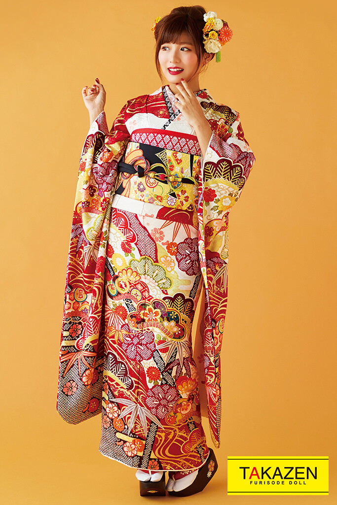 正統派古典 白/赤 松柄/大柄 綺麗 絞り風古典振袖 可愛い 高身長さんに